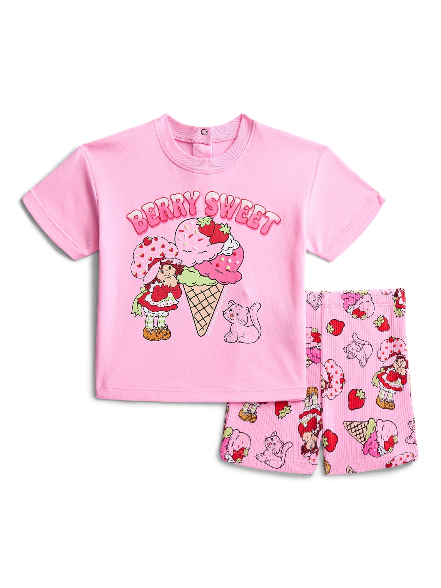 Baby Girls Short Sleeve Graphic Tee and Matching Bike Shorts Set, 2-Piece, Sizes 0/3M-24M