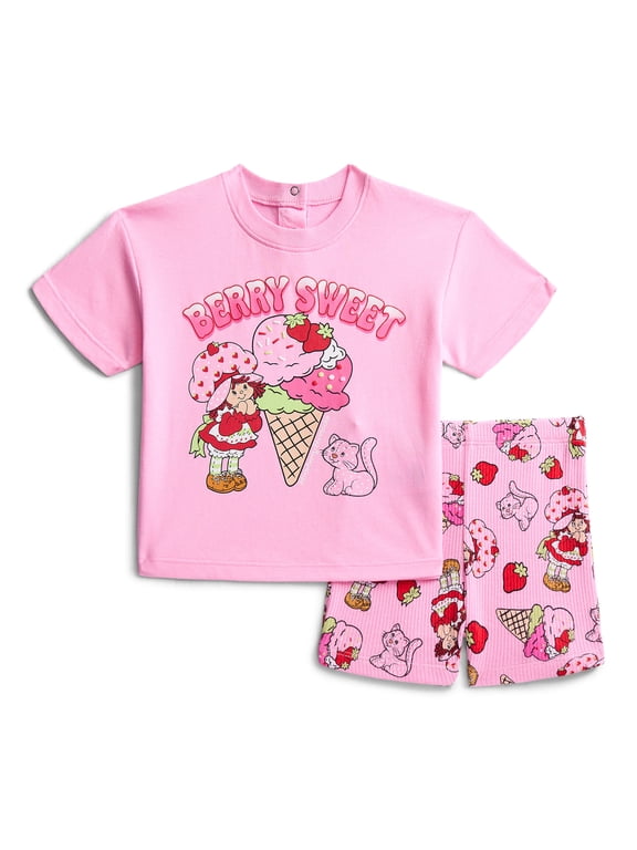 Baby Girls Short Sleeve Graphic Tee and Matching Bike Shorts Set, 2-Piece, Sizes 0/3M-24M
