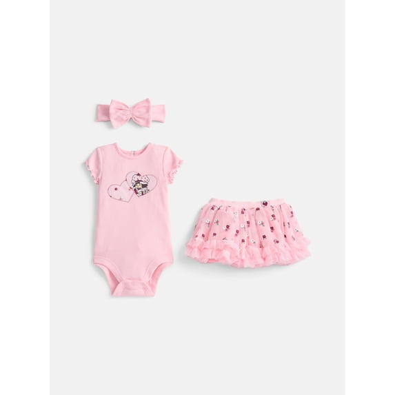 Strawberry Shortcake Baby Girls Graphic Bodysuit and Skirt Set with Matching Headband, 3-Piece, Sizes 0/3M-24M