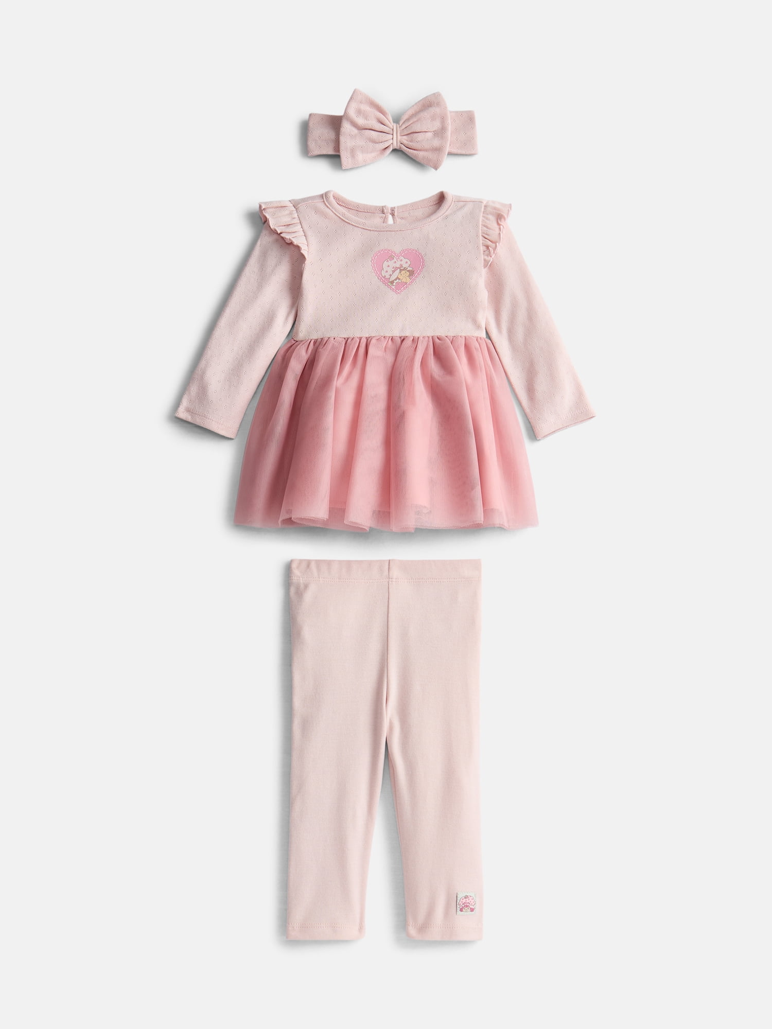 Strawberry Shortcake Baby Tulle Top and Leggings Set with Headband Set, 3-Piece, Sizes 0/3M-18M, Sizes Newborn-18M