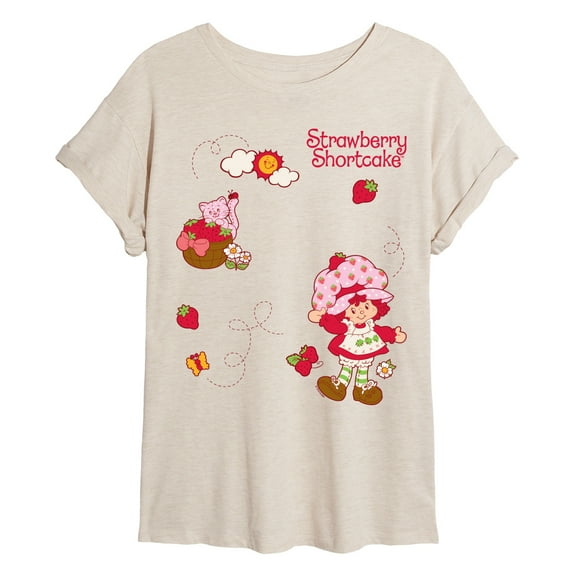 Strawberry Shortcake - Custard And Flowers - Women's Oversized Graphic T-Shirt