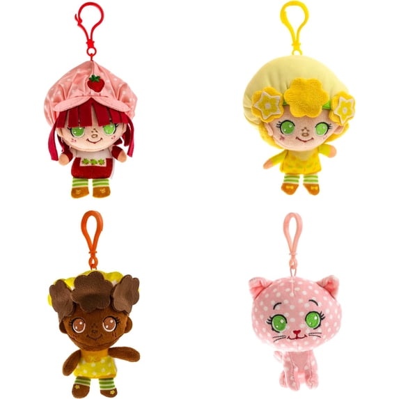 Strawberry Shortcake, Custard, Orange Blossom & Lemon Meringue Plush Backpack Clips 4-Pack Set