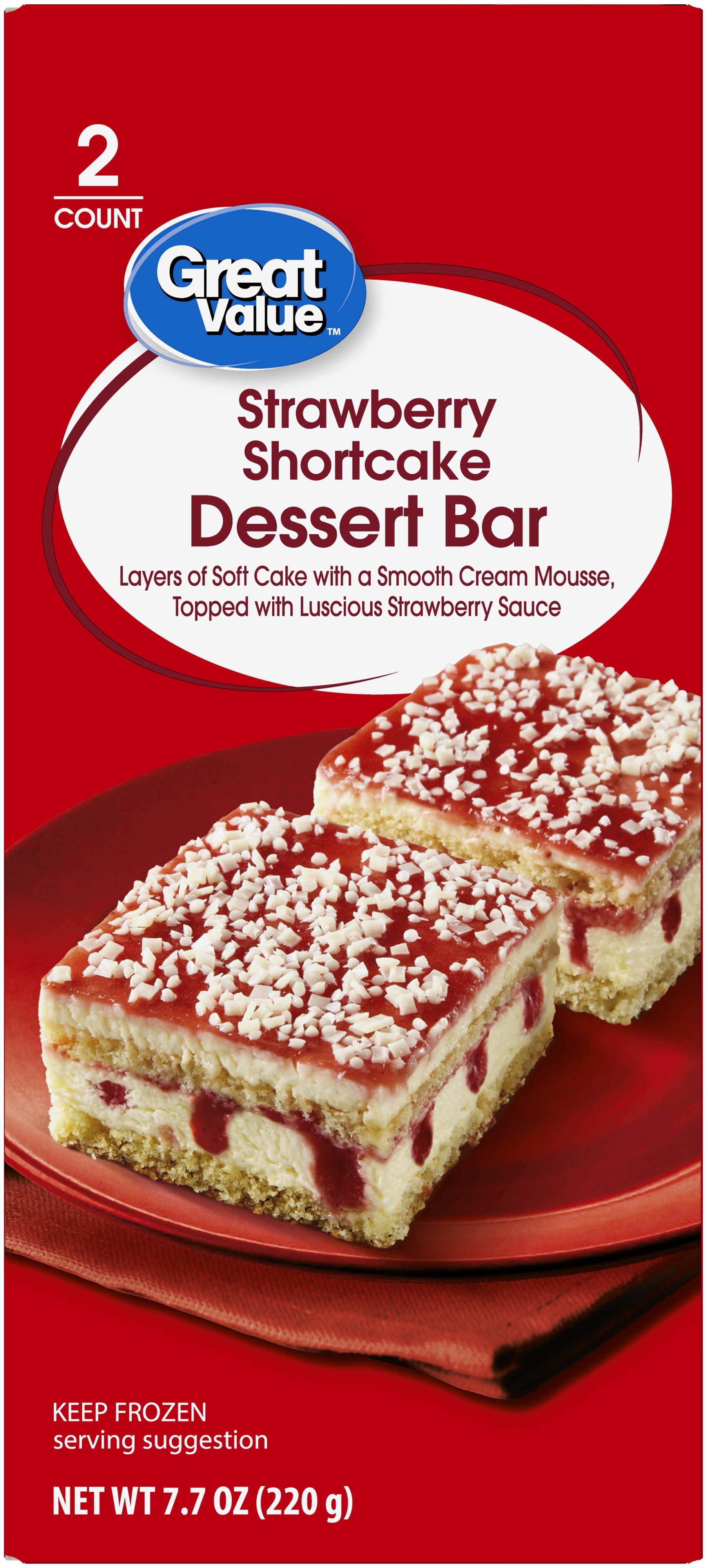 Great Value Strawberry Shortcake Dessert Bar, Frozen Layered Cake Dessert, 7.7 oz