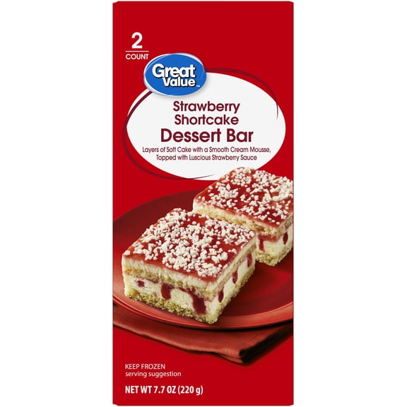 Great Value Strawberry Shortcake Dessert Bar, Frozen Layered Cake Dessert, 7.7 oz