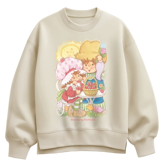 Strawberry Shortcake - Eating Strawberries - Women's Oversized Fleece Crew Sweatshirt