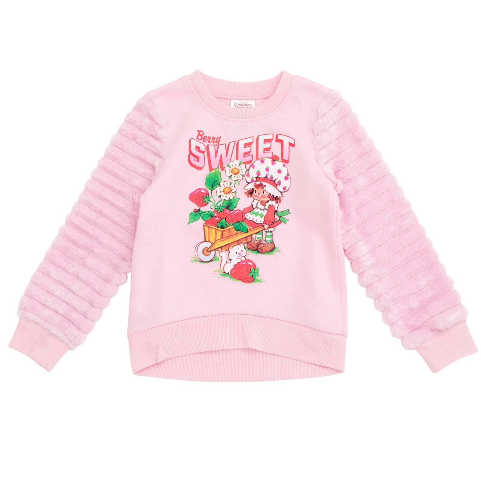 Fleece Pullover Sweatshirt with Faux Fur Sleeves Toddler to Big Kid