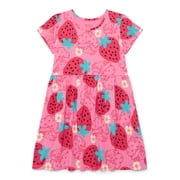 Strawberry Shortcake Girls Allover Print Dress with Short Sleeves, Sizes 4-12