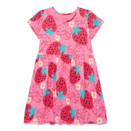 Strawberry Shortcake Girls Allover Print Dress with Short Sleeves, Sizes 4-12