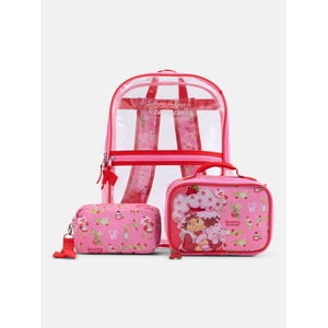 Set de Mochila Transparente para Niños Strawberry Shortcake con Lonchera y Cartuchera, 3 Piezas