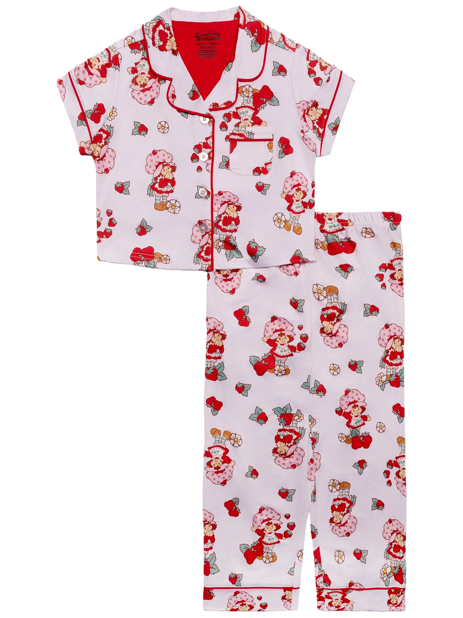 Strawberry Shortcake Girls Button Front Top and Pants Pajama Set, 2-Piece, Sizes 4-12