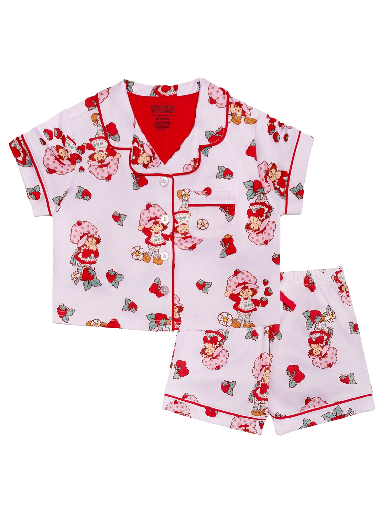 Strawberry Shortcake Girls Button Front Top and Shorts Pajama Set, 2-Piece, Sizes 4-12