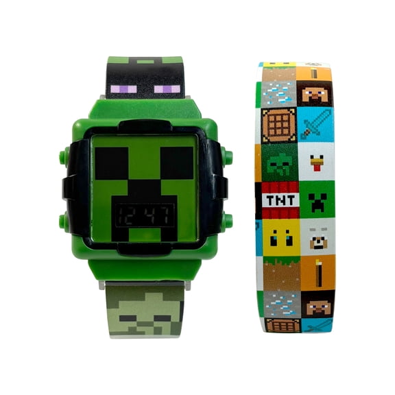 Minecraft Boys 2 in 1 Interchangeable Printed Silicone Strap Digital Watch Set; MIN40133WM