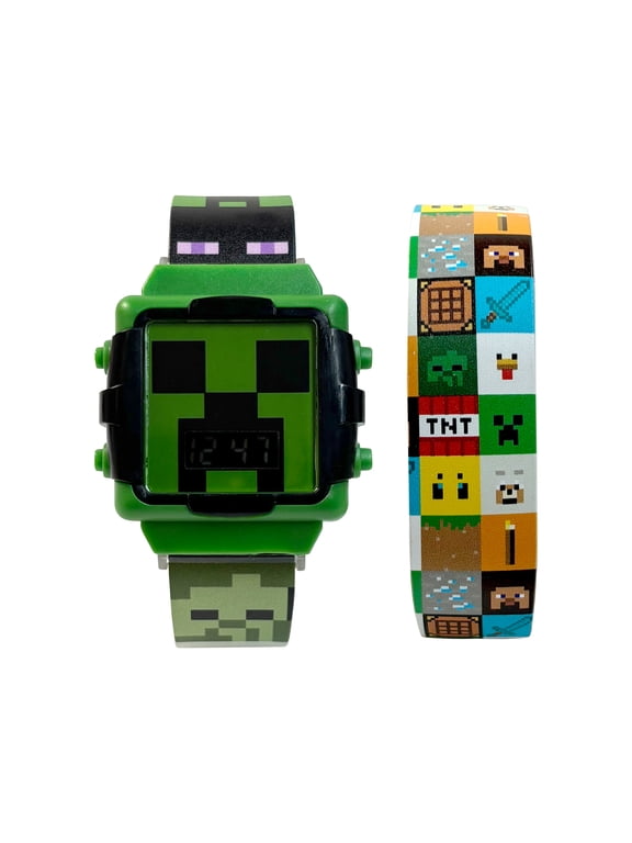 Boys 2 in 1 Interchangeable Printed Silicone Strap Digital Watch Set; MIN40133WM