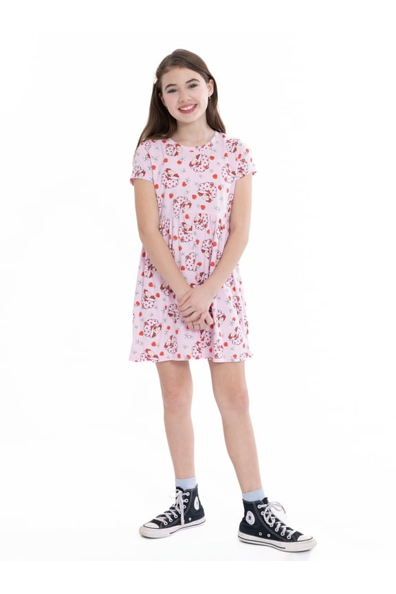 Strawberry Shortcake Girls Dress with Short Sleeves, Sizes XS-L