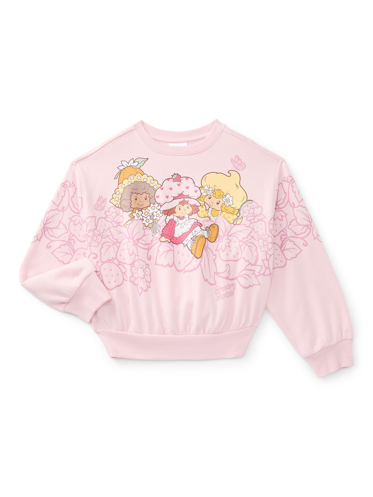 Strawberry Shortcake Girls Graphic Fleece Crew Pullover, Sizes 4-16