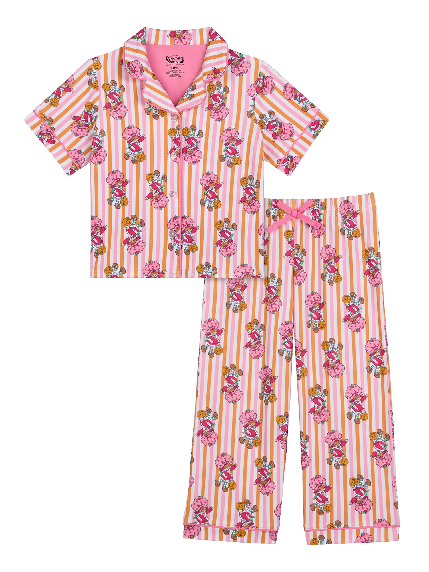 Strawberry Shortcake Girls Halloween Short Sleeve Sleep Notch Collar Top and Pants Pajama Set, 2-Piece, Sizes 4-12