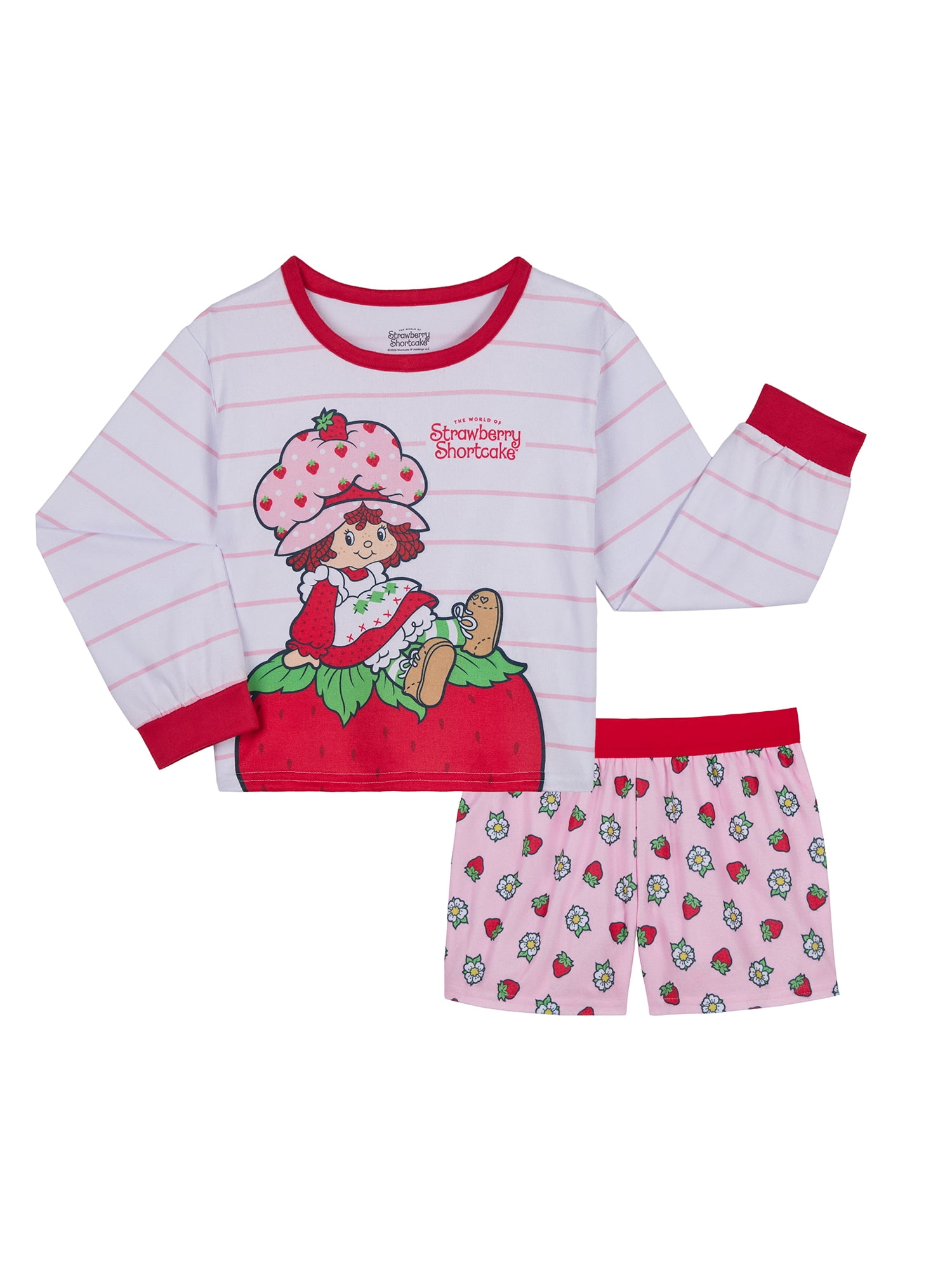 Strawberry Shortcake Girls Long Sleeve Sleep Top and Shorts Pajama Set, 2-Piece, Sizes 4-12