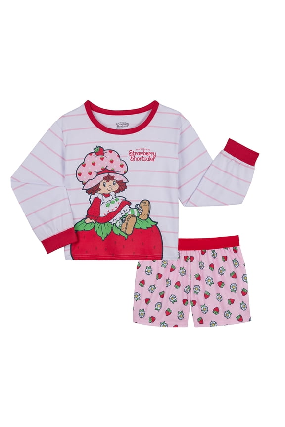 Strawberry Shortcake Girls Long Sleeve Sleep Top and Shorts Pajama Set, 2-Piece, Sizes 4-12