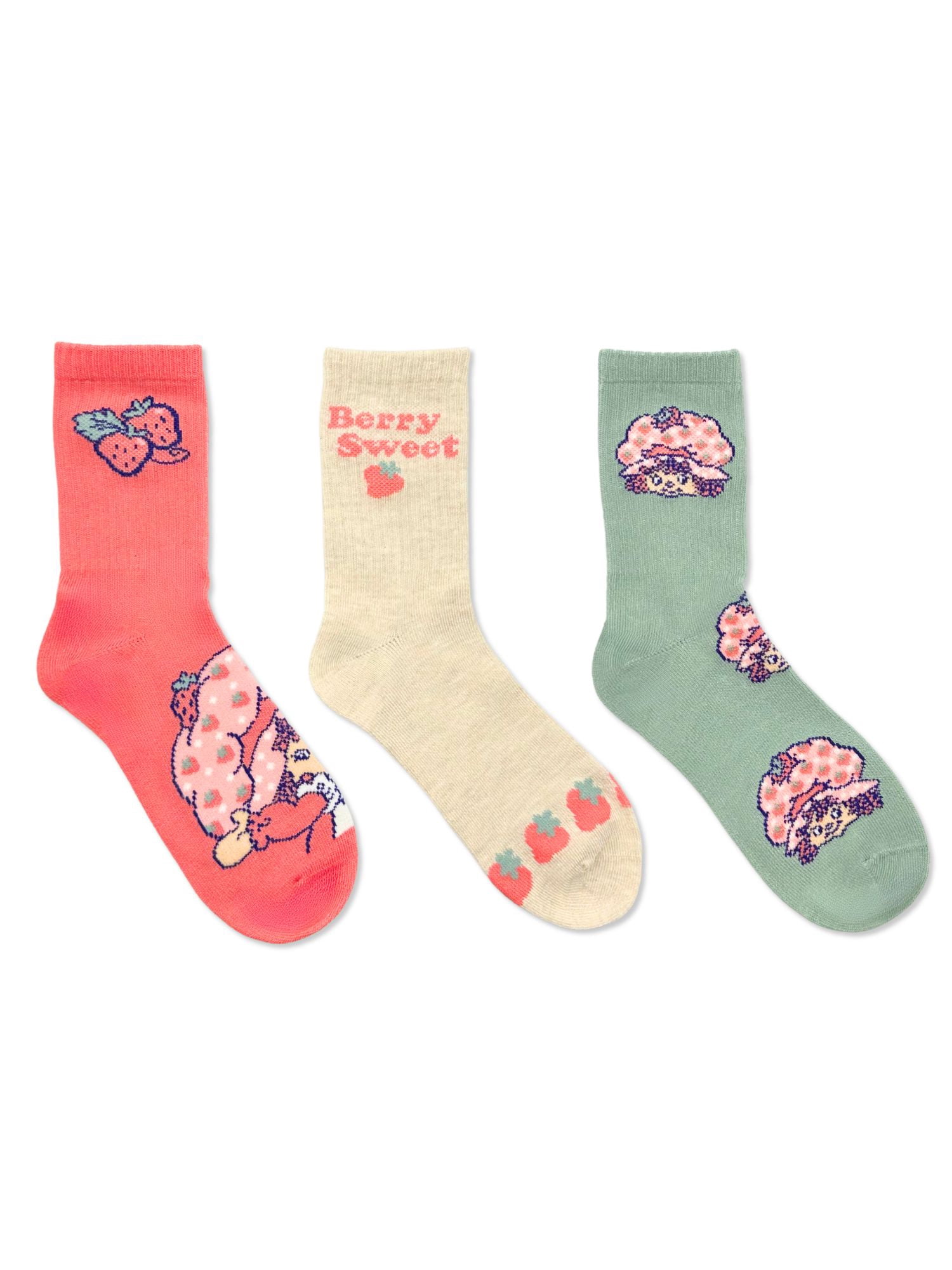 Strawberry Shortcake Girls Mid-Crew Socks, 3-Pack, Sizes S/M-M/L