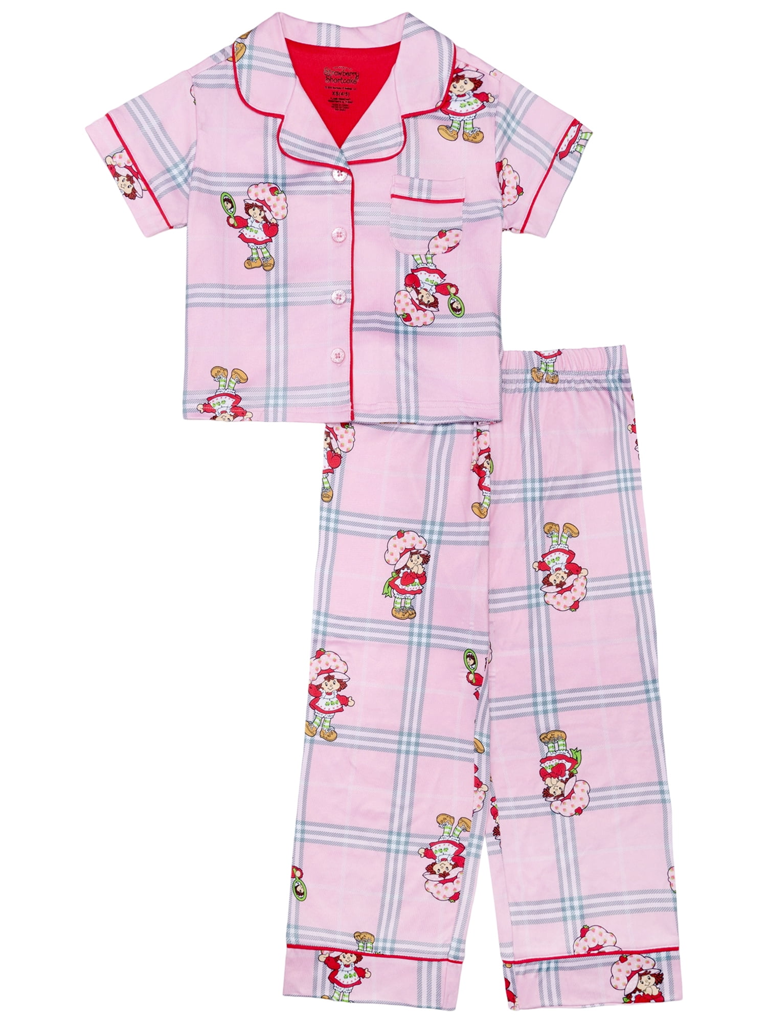 Strawberry Shortcake Girls Button Front Top and Pants Pajama Set, 2-Piece, Sizes 4-12