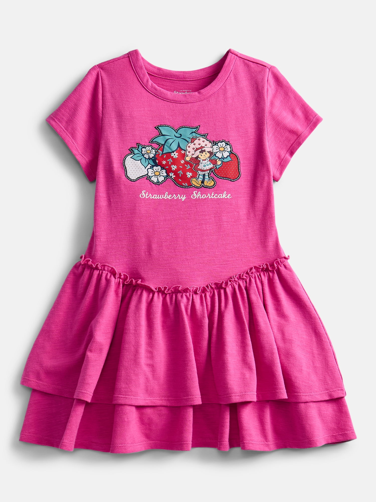Strawberry Shortcake Graphic Tiered Dress with Embroidered Applique and Short Sleeves, Sizes 4-12