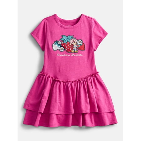 Strawberry Shortcake Graphic Tiered Dress with Embroidered Applique and Short Sleeves, Sizes 4-12