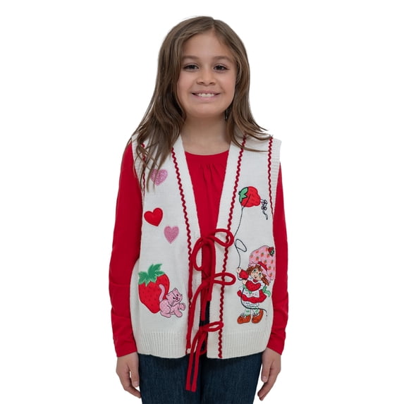 Strawberry Shortcake Juniors' Tie Front V-Neck Sweater Vest, Sizes S-XL