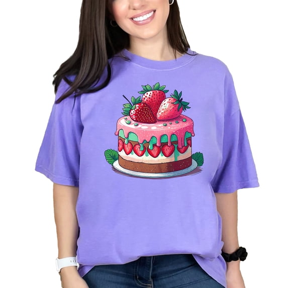 Strawberry Shortcake Graphic Tee, Cute Dessert T-Shirt, Fun Cake Lover Shirt, Trendy Foodie Apparel, Unique Gift for Bakers, Violet Comfort Colors T-Shirt, Large