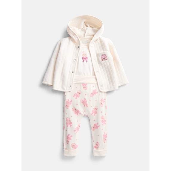 Strawberry Shortcake Baby Hooded Cardigan, Bodysuit and Pants, 3-Piece Outfit Set, Sizes Newborn-18M
