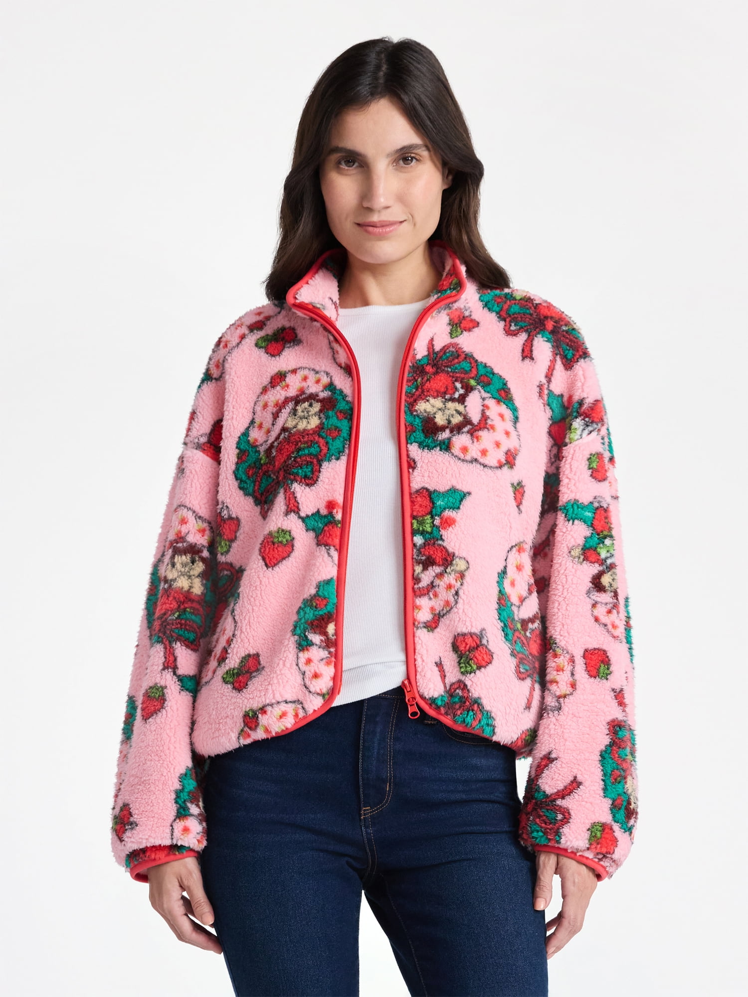 ジャケット・アウター strawberry Strawberry Shortcake Women's Christmas Print Woobie Fleece Jacket