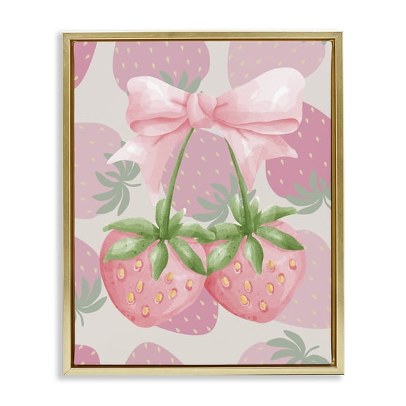 Stupell Industries Strawberry Shortcake Ribbon Gold Framed Floater Canvas Wall Art, design by Jesse Keith