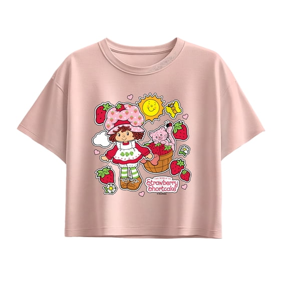 Strawberry Shortcake - Strawberry Stickers Short Sleeve Boxy Graphic T-Shirt