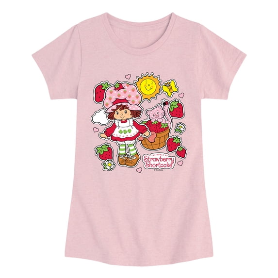 Strawberry Shortcake - Strawberry Stickers - Youth Girls Fitted Short Sleeve T-Shirt