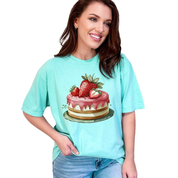 Strawberry Shortcake T-Shirt, Cute Dessert Graphic Tee, Foodie Shirt, Bakery Lovers Gift, Summer Sweet Treat, Watercolor Cake Art, Chalky Mint Comfort Colors T-Shirt, 2XL