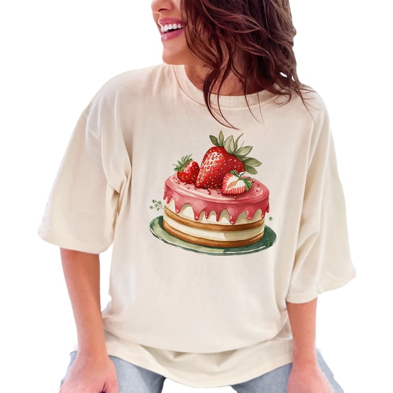 Strawberry Shortcake T-Shirt, Cute Dessert Graphic Tee, Foodie Shirt, Bakery Lovers Gift, Summer Sweet Treat, Watercolor Cake Art, Ivory Comfort Colors T-Shirt, XL