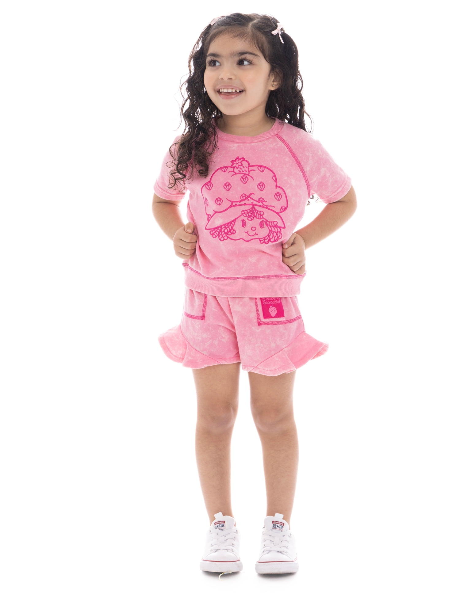 Strawberry Shortcake Toddler Girls' Embroidered Graphic Top and Ruffle Shorts Set, 2-Piece, Sizes 12M-5T
