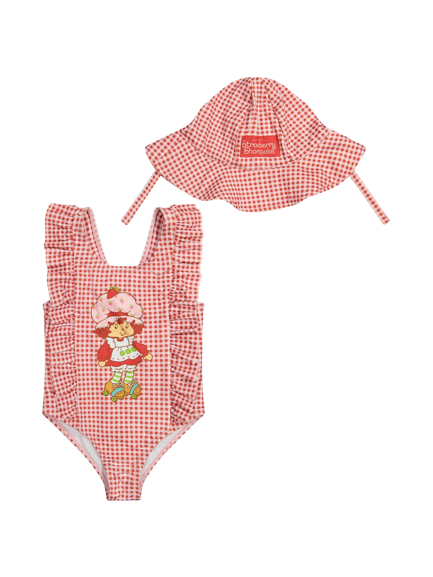 Character Toddler Girl One-Piece Swimsuit with Hat, Sizes 12M- 5T