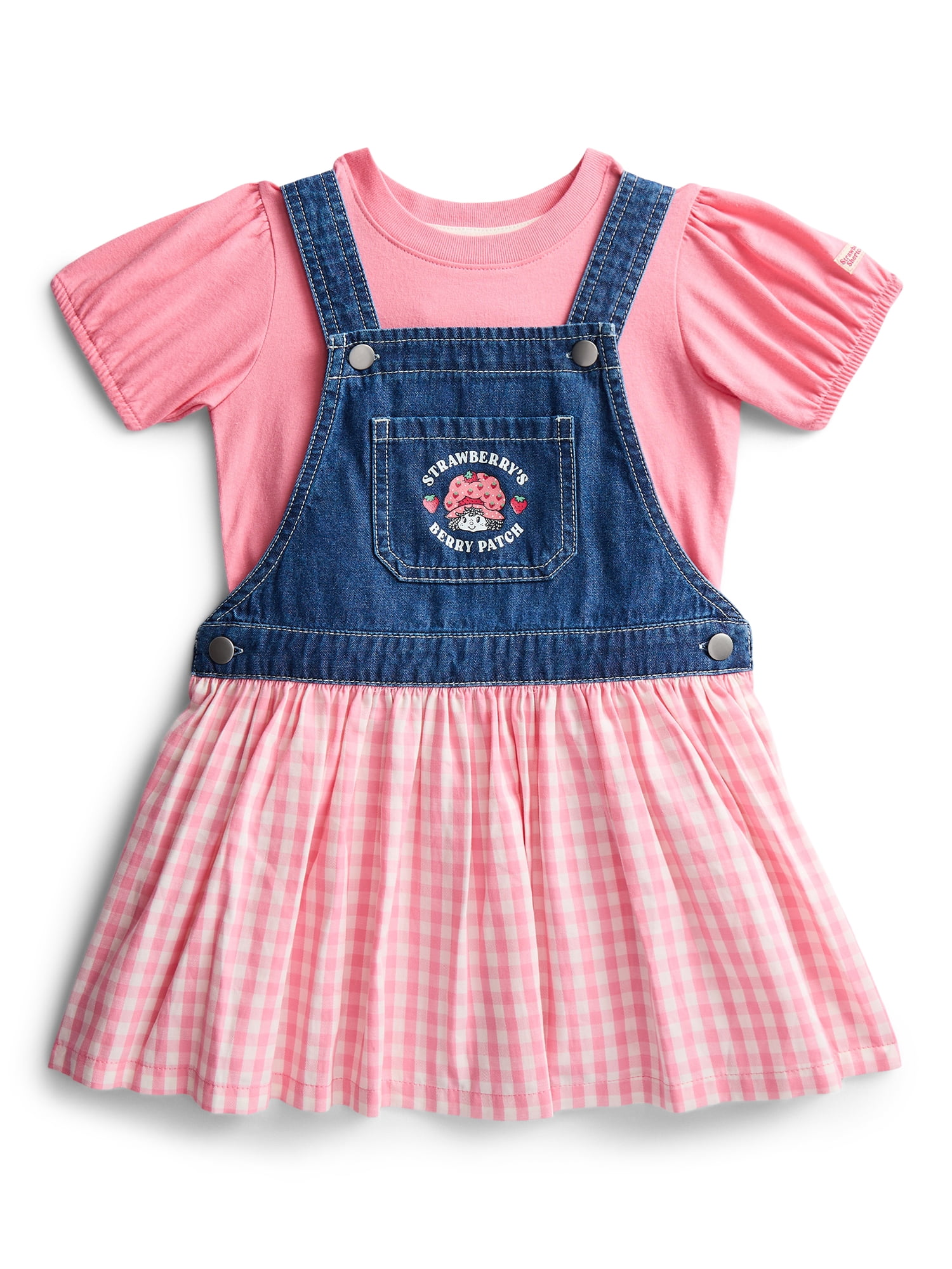 Strawberry Shortcake Toddler Girls Denim Gingham Skirtall and Puff