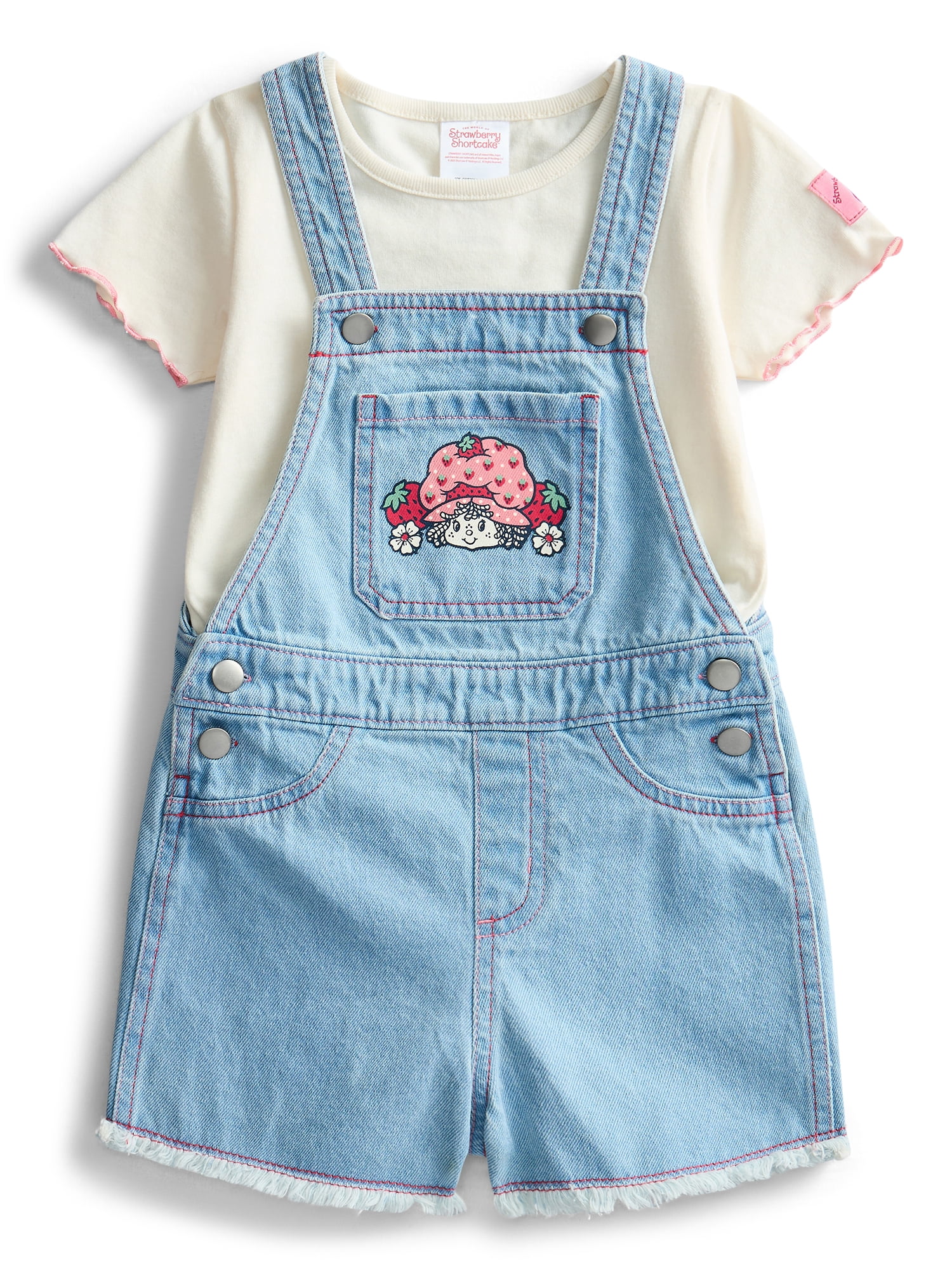 Strawberry Shortcake Toddler Girls Denim Shortall and Short Sleeve Tee Set, 2-Piece, Sizes 12M-5T