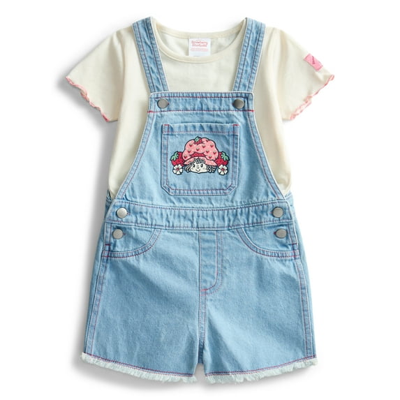 Strawberry Shortcake Toddler Girls Denim Shortall and Short Sleeve Tee Set, 2-Piece, Sizes 12M-5T
