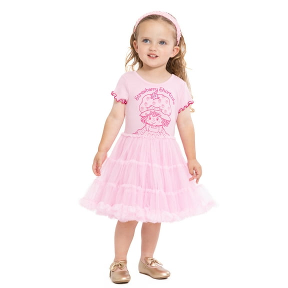 Strawberry Shortcake Toddler Girls' Embroidered Tutu Dress with Short Sleeves, Sizes 12M-5T