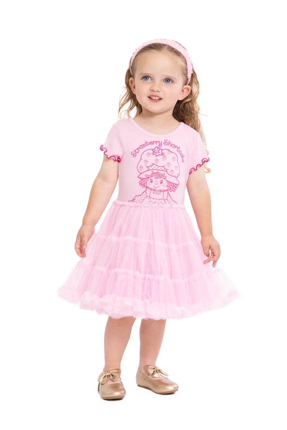 Strawberry Shortcake Toddler Girls' Embroidered Tutu Dress with Short Sleeves, Sizes 12M-5T