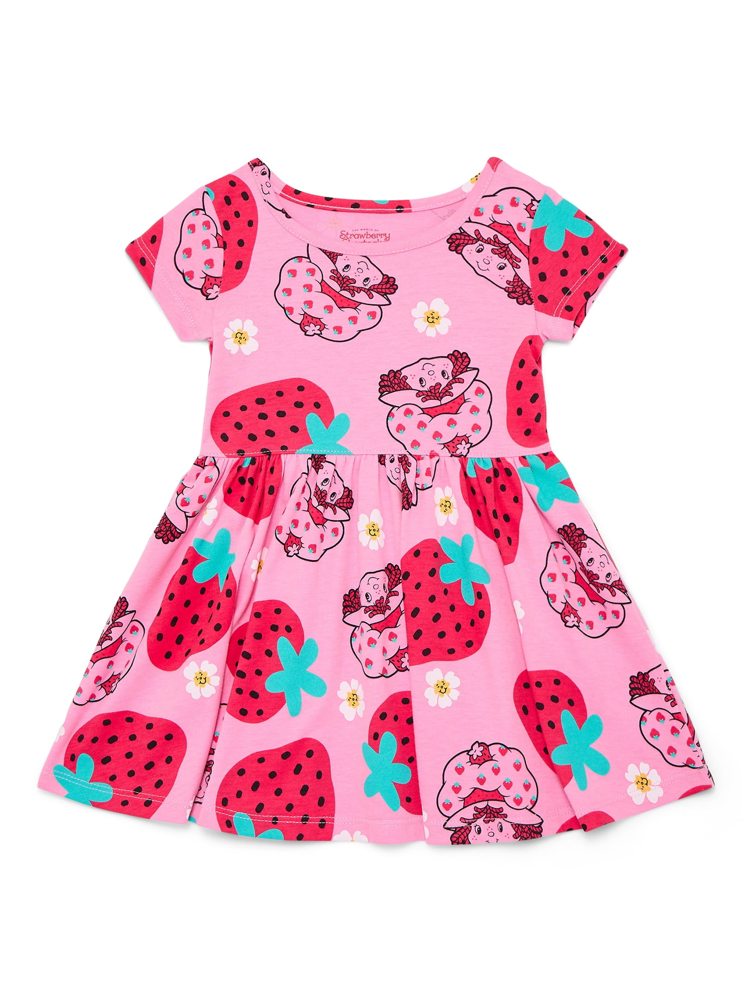 Strawberry Shortcake Toddler Girl s Short Sleeve Graphic Tee with All Over Print Short 2 Piece Sizes 12M 5T