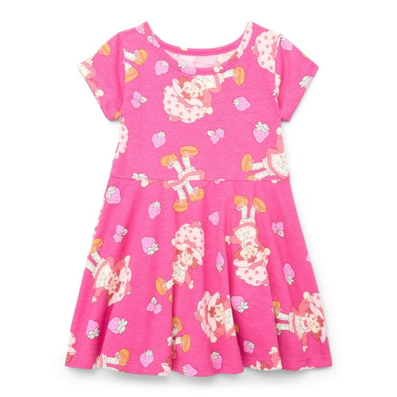 Strawberry Shortcake Toddler Girl Print Dress with Short Sleeves, Sizes 12M-5T