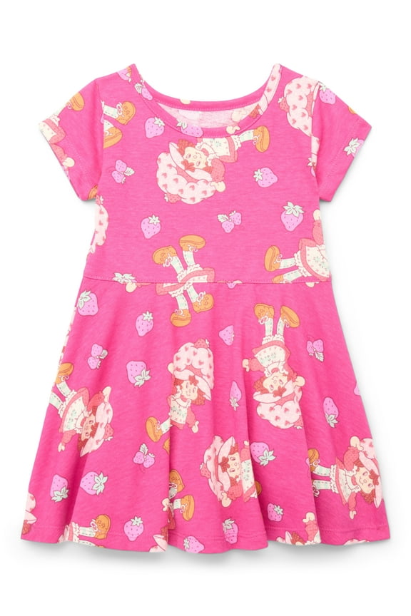 Strawberry Shortcake Toddler Girls Print Dress with Short Sleeves, Sizes 12M-5T