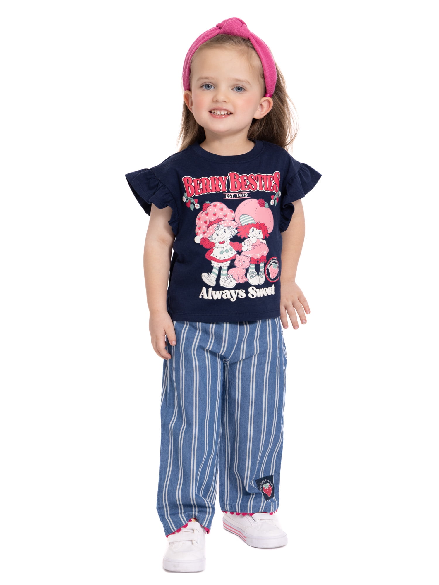 Strawberry Shortcake Toddler Girls Ruffle Graphic Tee and Stripe Pants Set, 2-Piece, Sizes 12M-5T