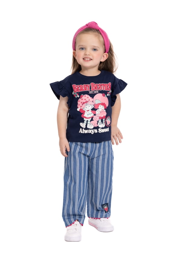 Strawberry Shortcake Toddler Girls Ruffle Graphic Tee and Stripe Pants Set, 2-Piece, Sizes 12M-5T