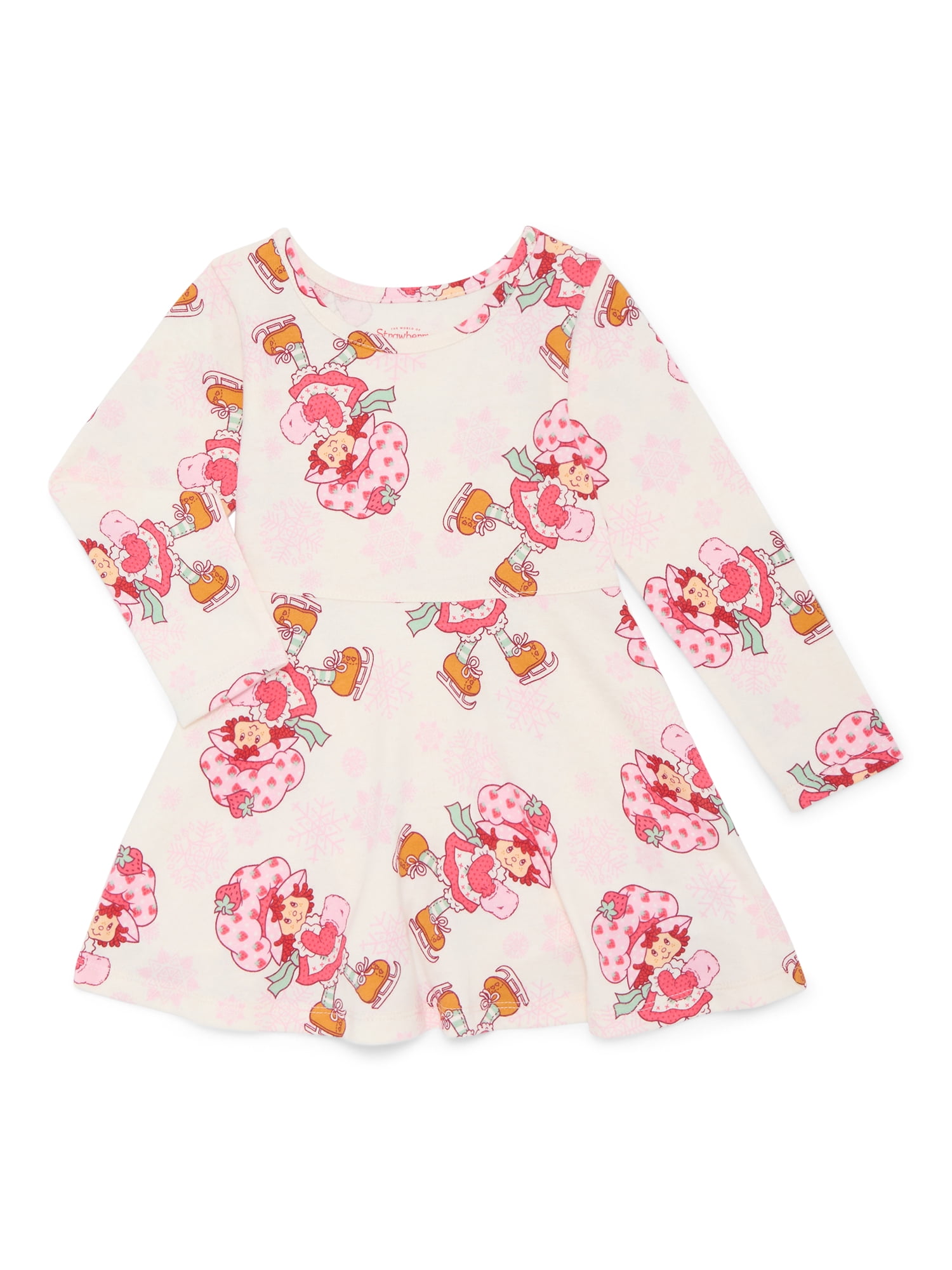 Strawberry Shortcake Toddler Girls Long Sleeve All Over Print Dress, Sizes 12M-5T