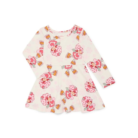 Strawberry Shortcake Toddler Girls Long Sleeve All Over Print Dress, Sizes 12M-5T