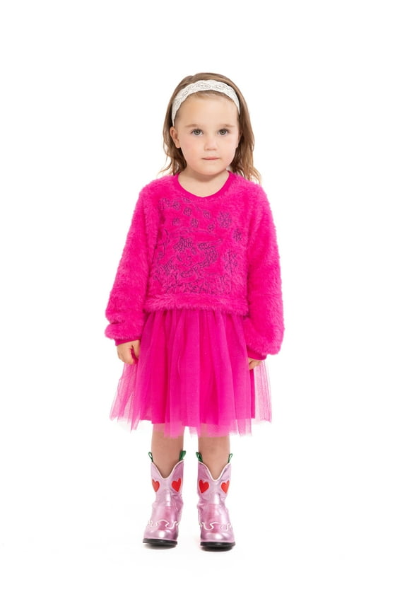 Strawberry Shortcake Toddler Girls Eyelash Knit Tutu Dress with Long Sleeves, Sizes 12M-5T
